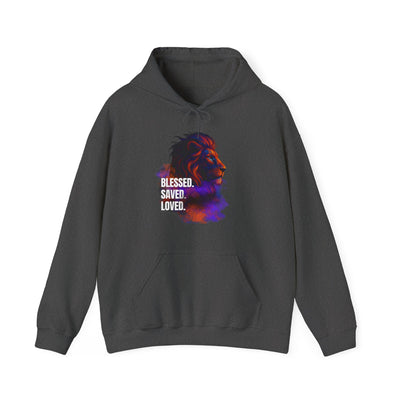 Blessed, Saved, Loved Lion Hoodie - Unisex Heavy Blend Sweatshirt