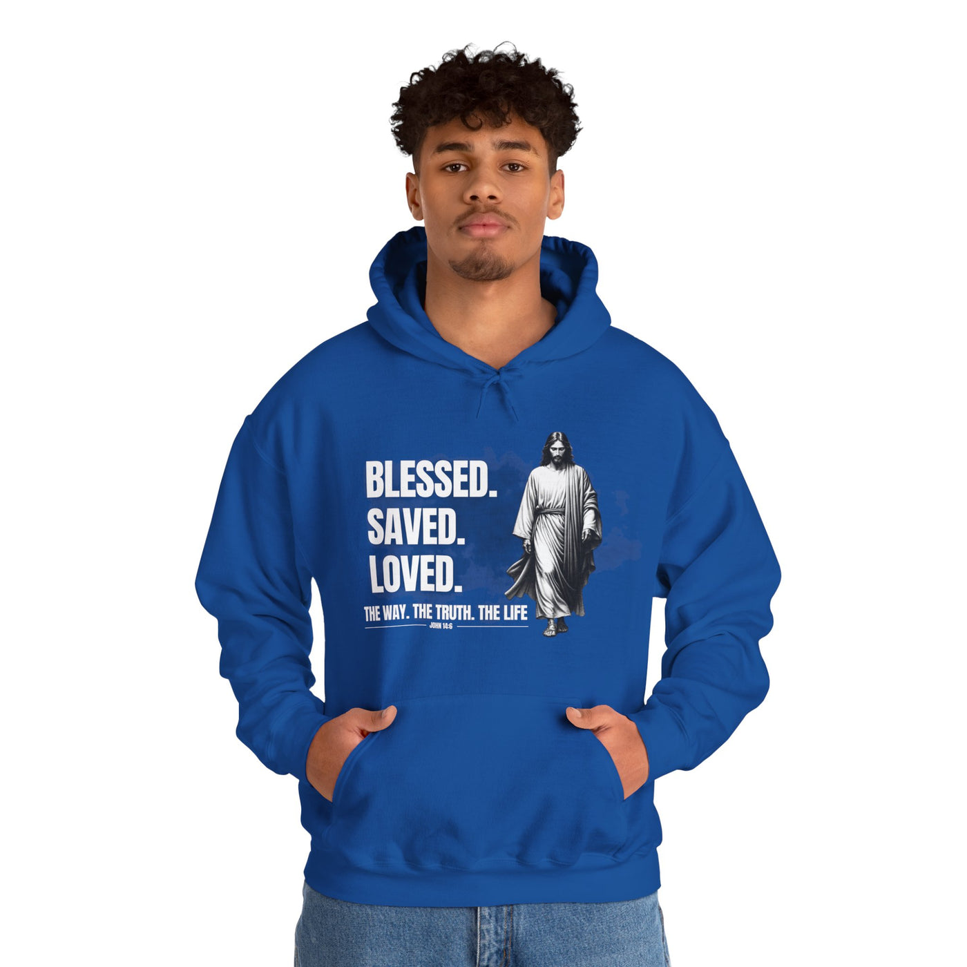 Blessed, Saved, Loved Hoodie - Unisex Heavy Blend Sweatshirt for Comfort and Faith Jesus