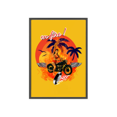 Vibrant Motorcycle Poster with Wooden Frame | Retro Wall Art for Bikers