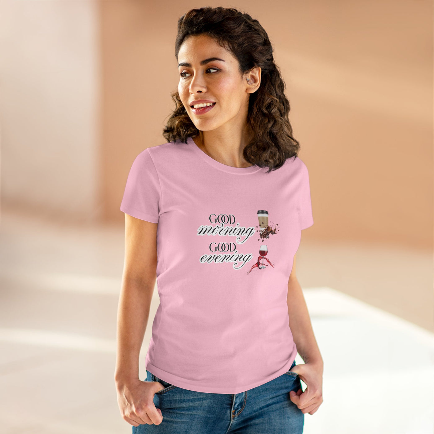 Good Morning - Good Evening  Cotton Tee, Women's Graphic Shirt