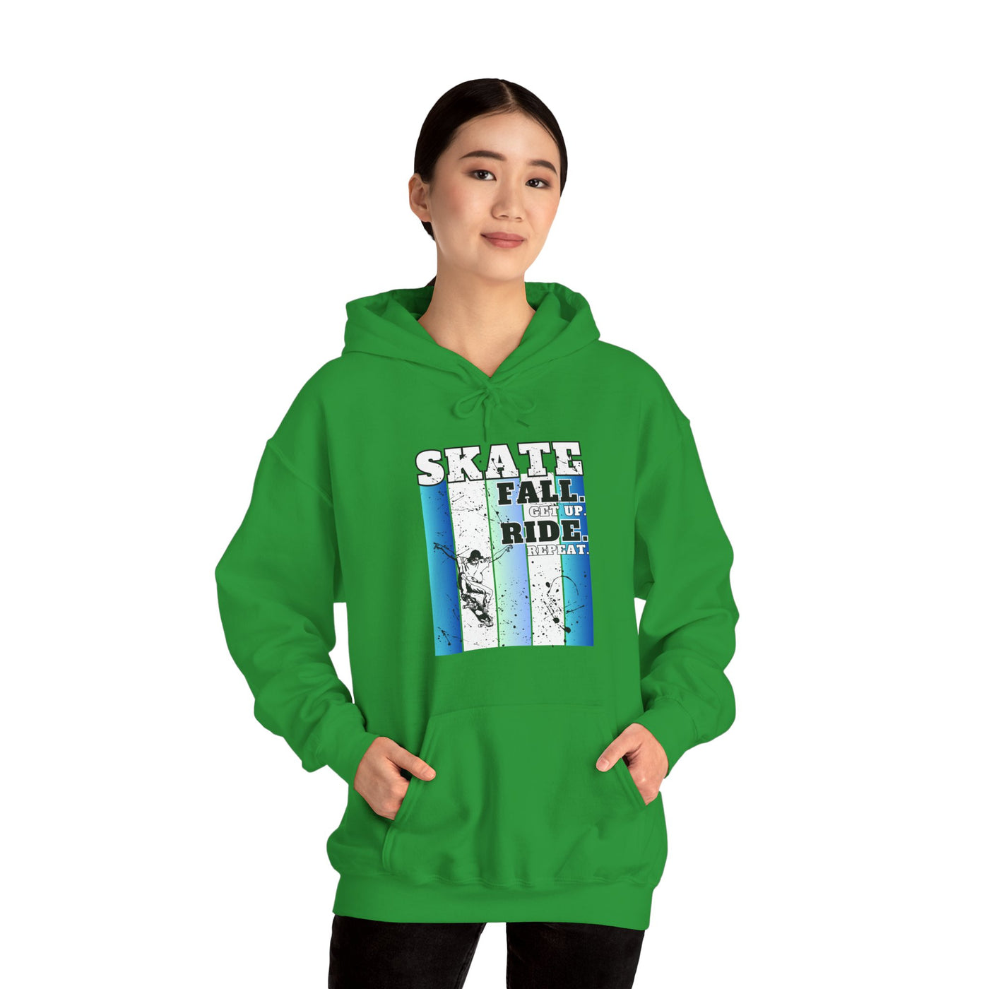 Skateboarding Warmup Hoodie - 'Skate Fall Get Up Ride Repeat' Design