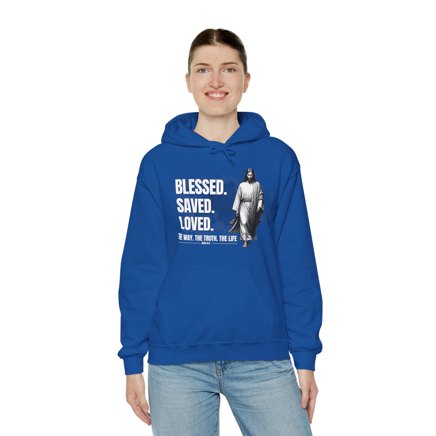 Blessed, Saved, Loved Hoodie - Unisex Heavy Blend Sweatshirt for Comfort and Faith Jesus