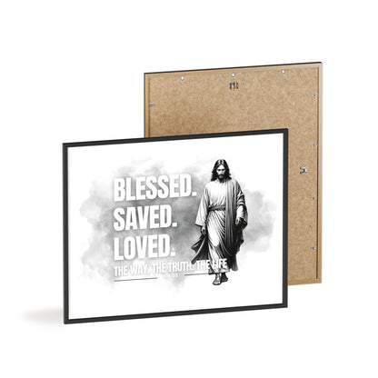 Inspirational Jesus Wall Art - Blessed, Saved, Loved - Framed Poster
