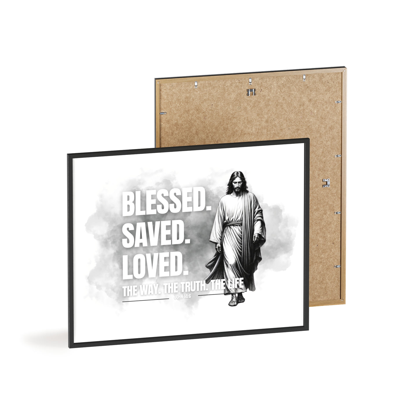 Inspirational Jesus Wall Art - Blessed, Saved, Loved - Framed Poster