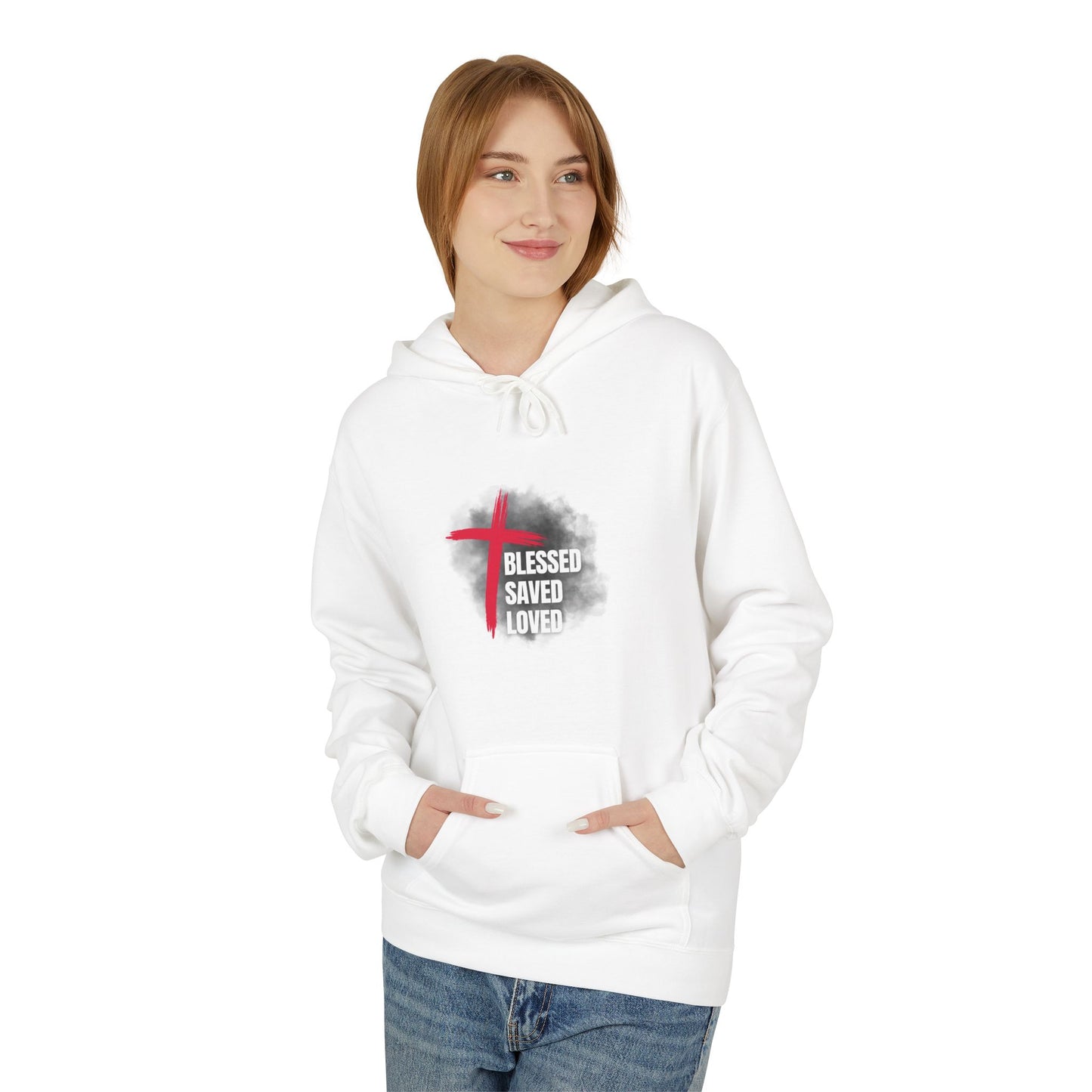 Faith-Inspired Hoodie: Blessed, Saved, Loved - Christian JESUS