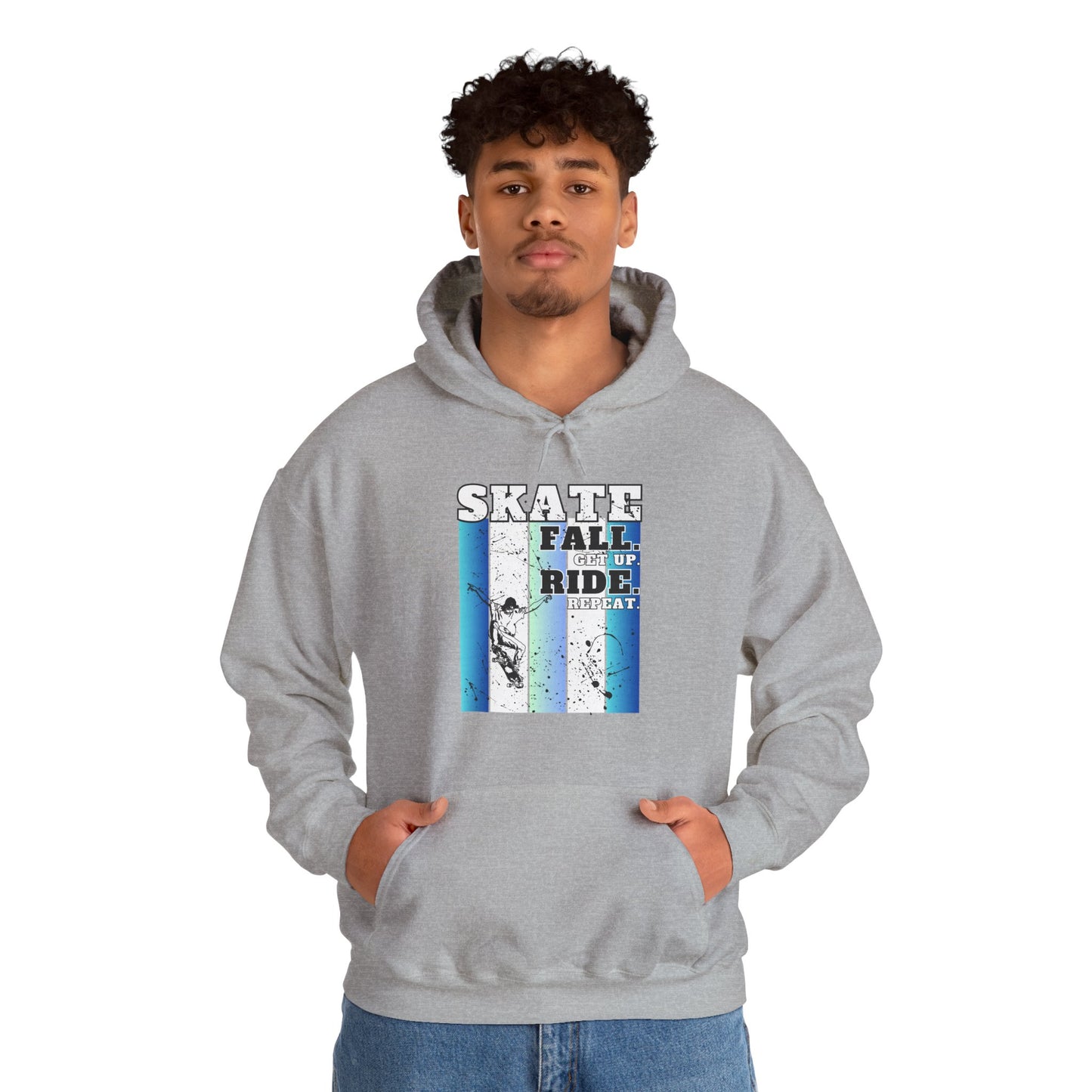 Skateboarding Warmup Hoodie - 'Skate Fall Get Up Ride Repeat' Design
