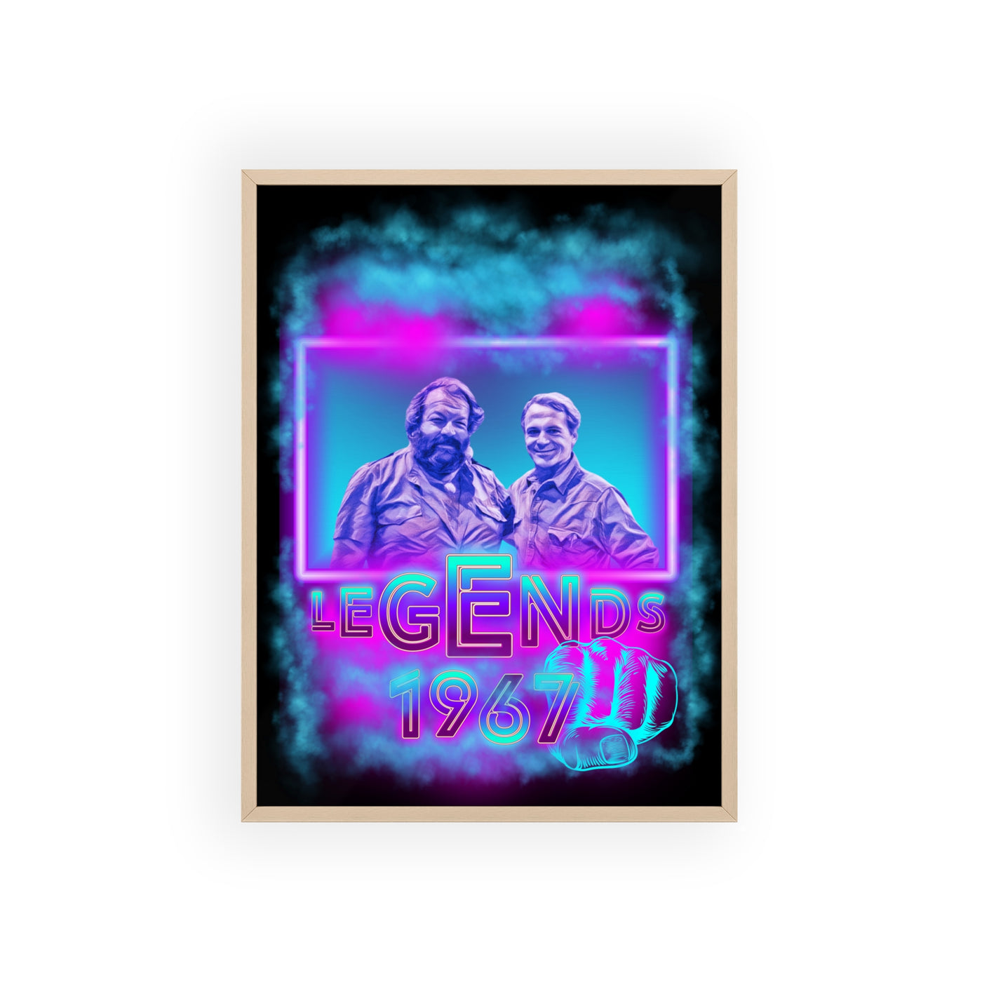 Retro Legends Poster with Wooden Frame - 1967 Nostalgia Art Bud Spencer &amp; Terence Hill