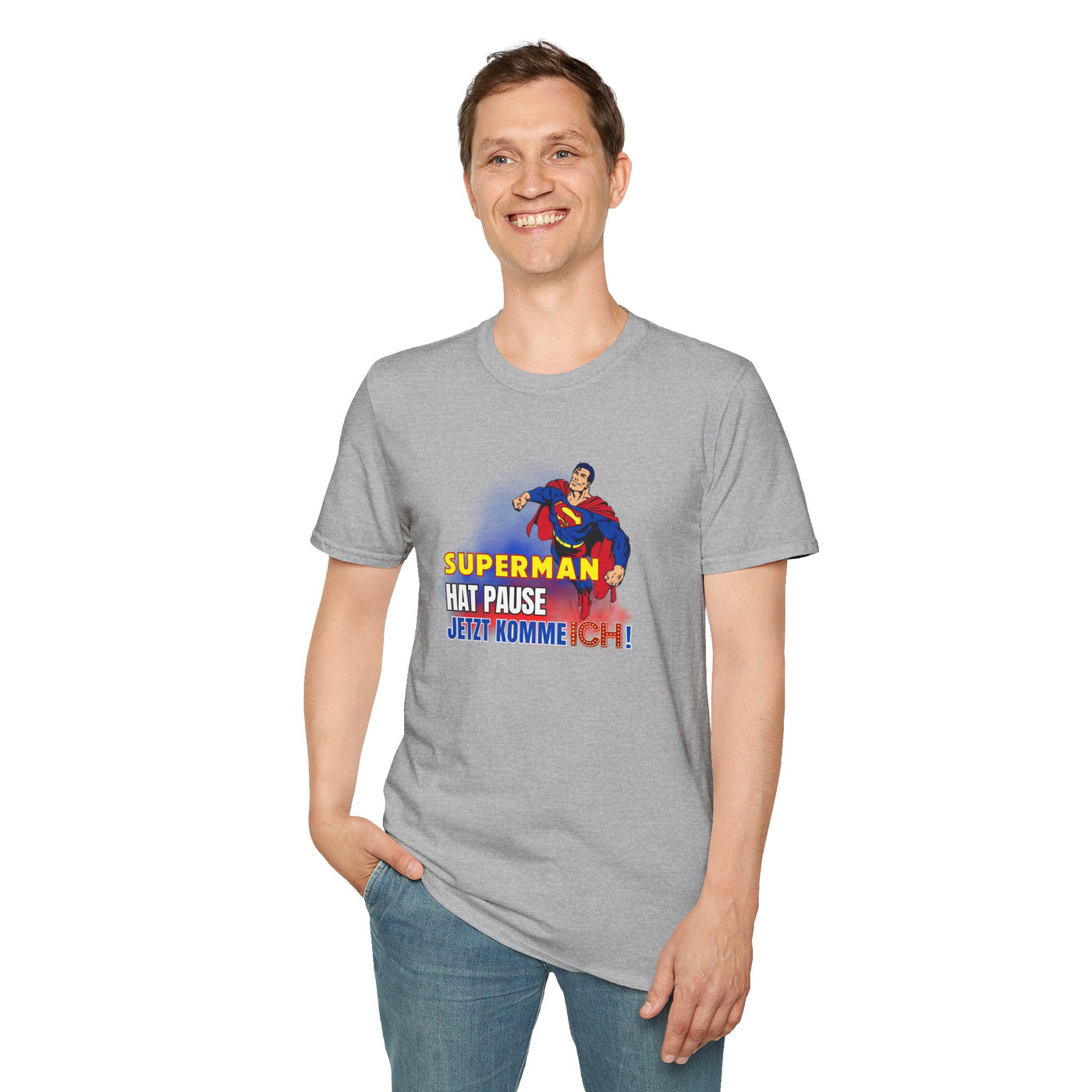 Superman Pause Unisex Softstyle T-Shirt - Fun Graphic Tee for Comic Fans