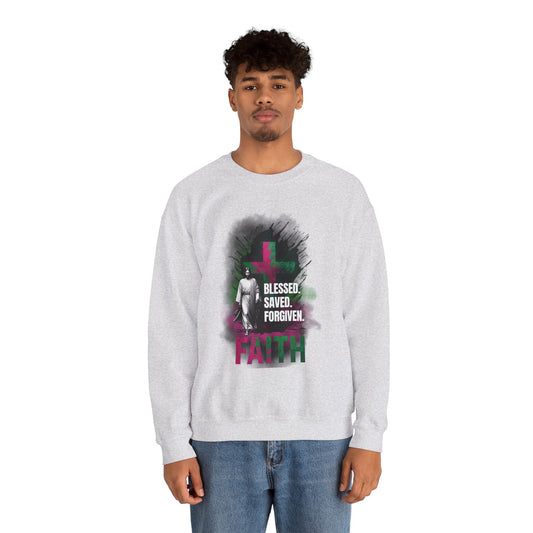 Jesus mit Faith und Spruch Blessed -Saved -Forgiven Sweatshirt