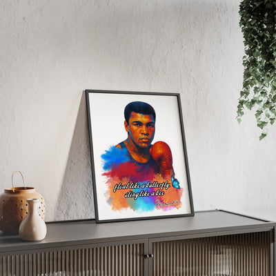 Inspirational Muhammad Ali Poster with Wooden Frame - Float Like a Butterfly, Sting Like a Bee