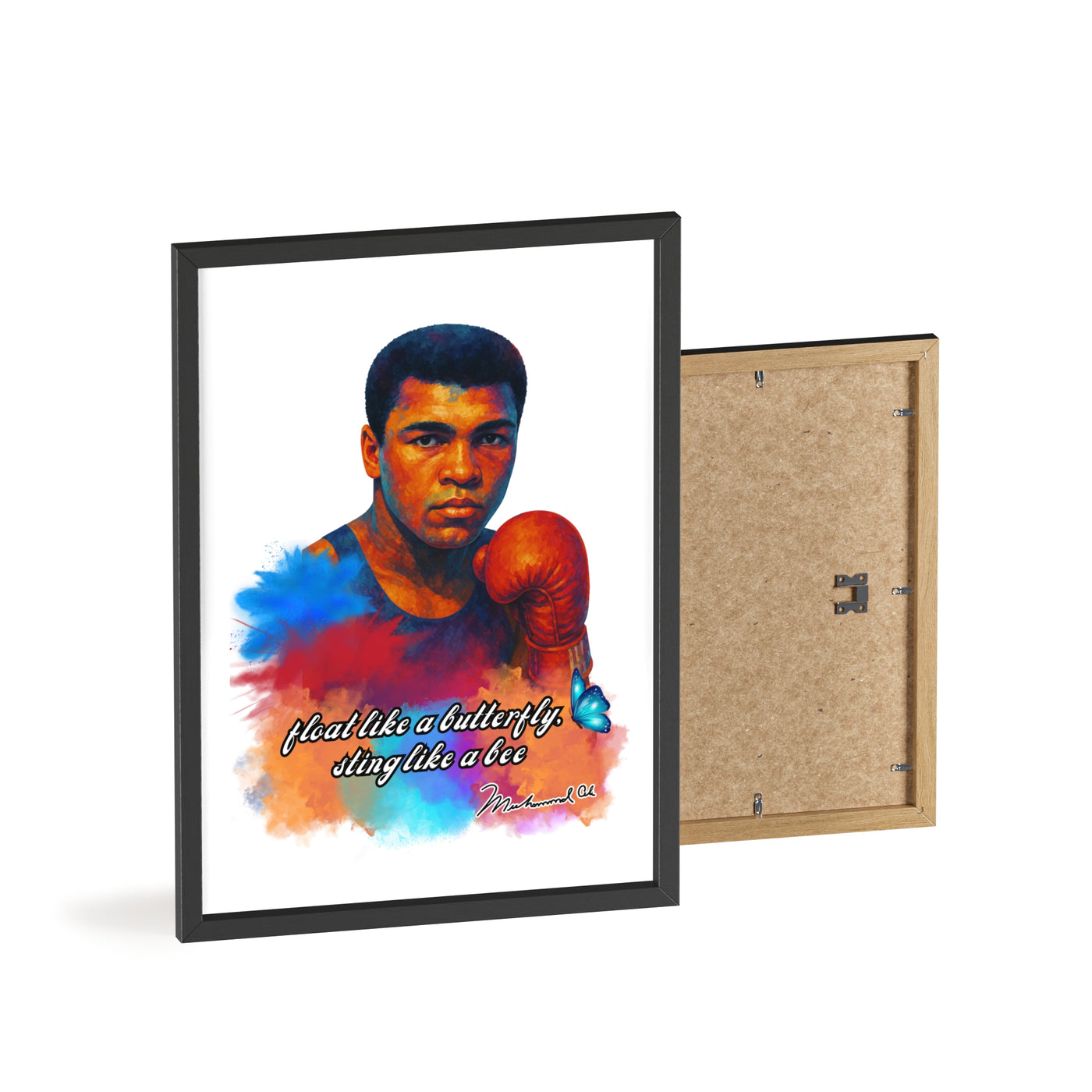 Inspirational Muhammad Ali Poster with Wooden Frame - Float Like a Butterfly, Sting Like a Bee