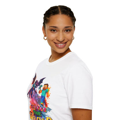 Minecraft Change the World Video Game T-Shirt - Unisex Softstyle Tee for Gamers