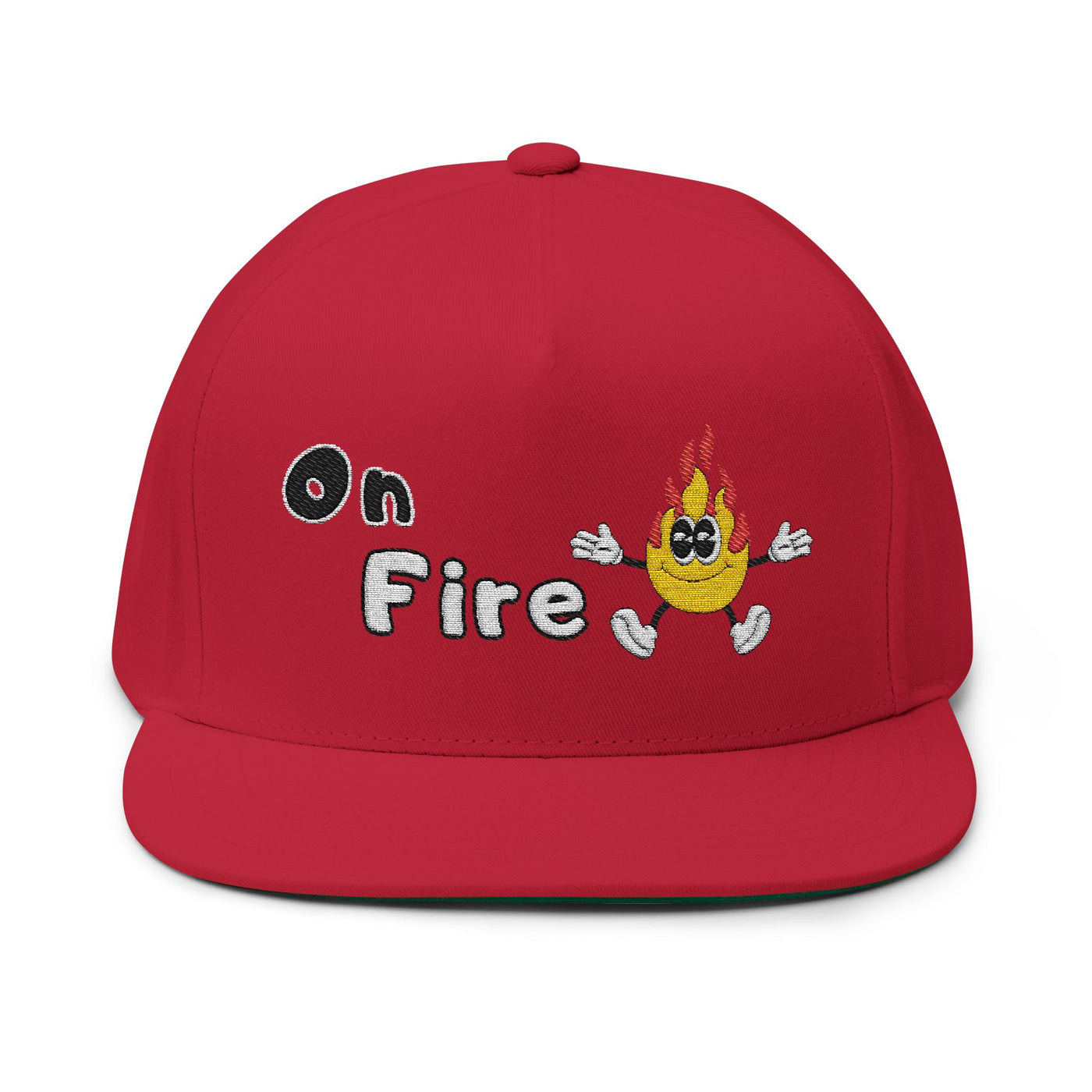 Embroidered Flat Bill Cap - "on fire"