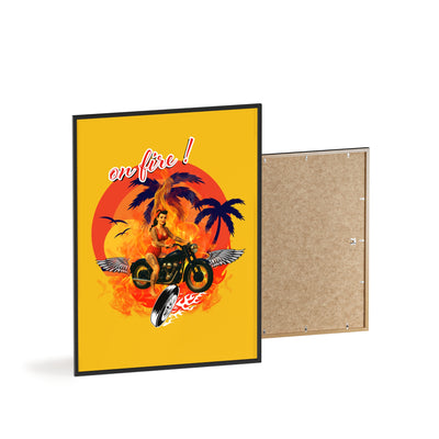 Vibrant Motorcycle Poster with Wooden Frame | Retro Wall Art for Bikers
