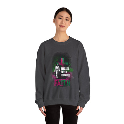 Jesus mit Faith und Spruch Blessed -Saved -Forgiven Sweatshirt