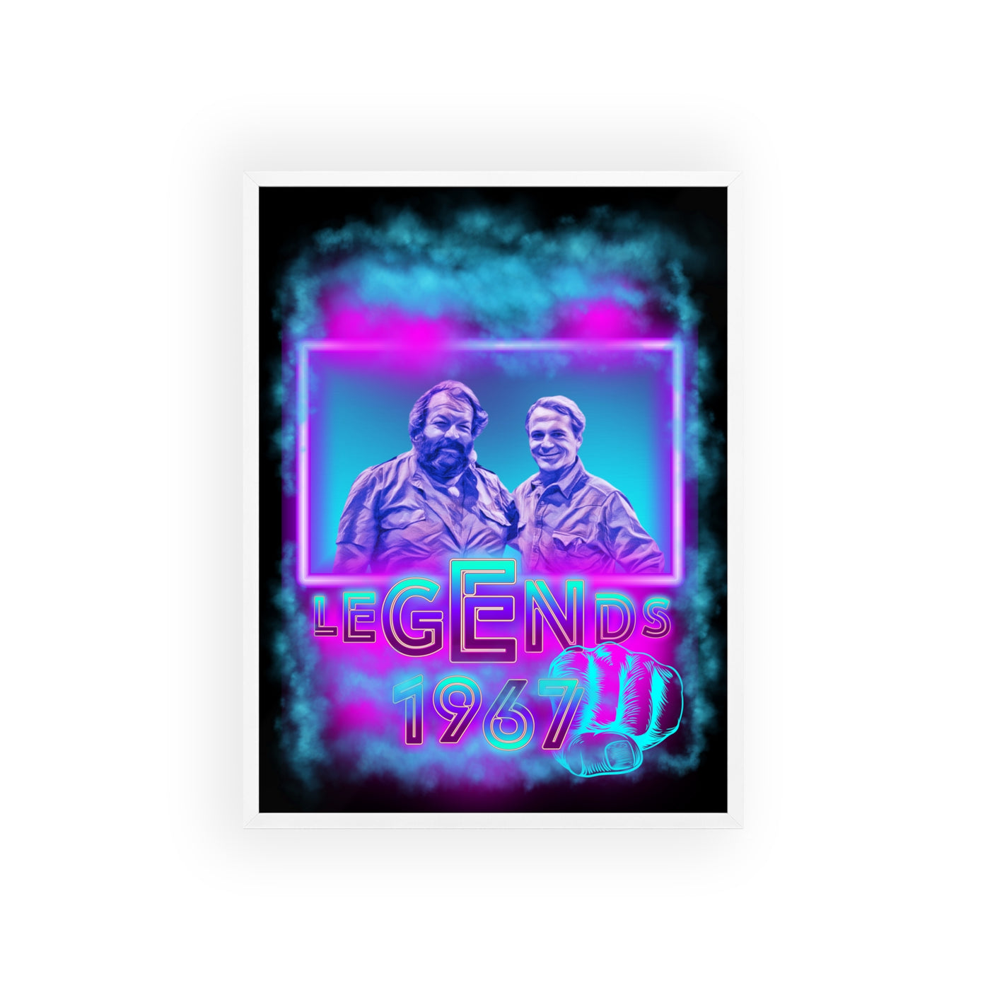 Retro Legends Poster with Wooden Frame - 1967 Nostalgia Art Bud Spencer &amp; Terence Hill