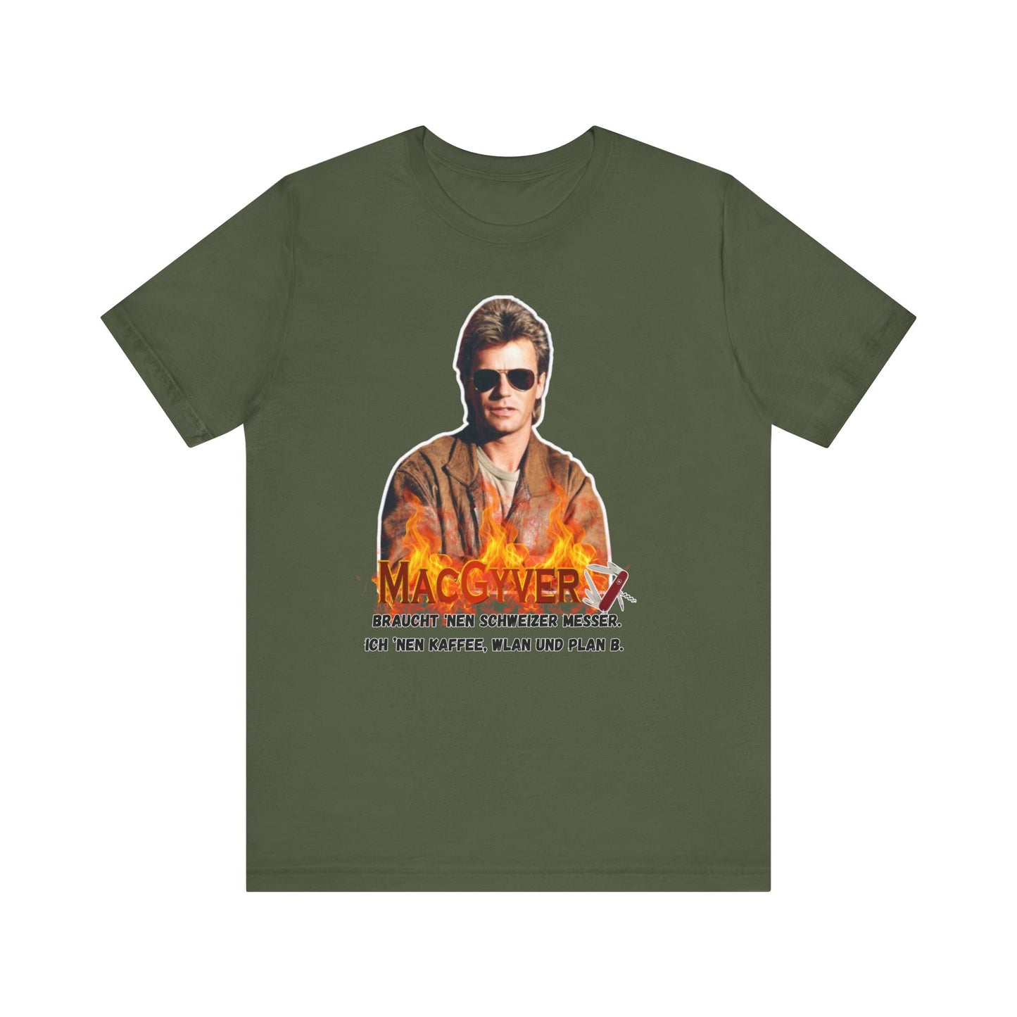 MacGyver Inspired Unisex Jersey Tee - 'Ich Nehm Kaffee, WLAN und Plan B'