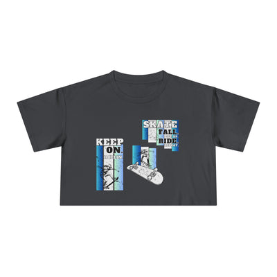 Skateboarding Women's Crop Tee - Keep On Skatin' & Fall Ride Graphic T-Shirt