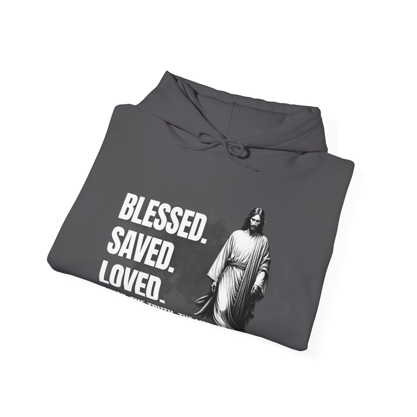 Blessed, Saved, Loved Hoodie - Unisex Heavy Blend Sweatshirt for Comfort and Faith Jesus
