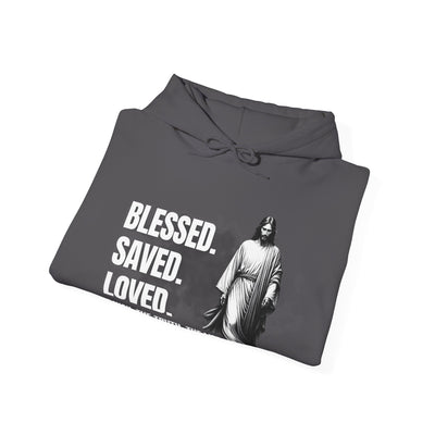 Blessed, Saved, Loved Hoodie - Unisex Heavy Blend Sweatshirt for Comfort and Faith Jesus