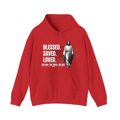 Blessed, Saved, Loved Hoodie - Unisex Heavy Blend Sweatshirt for Comfort and Faith Jesus