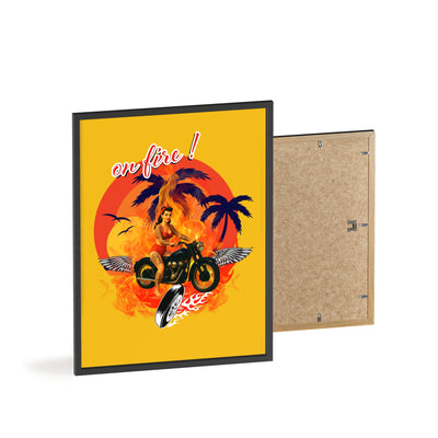 Vibrant Motorcycle Poster with Wooden Frame | Retro Wall Art for Bikers