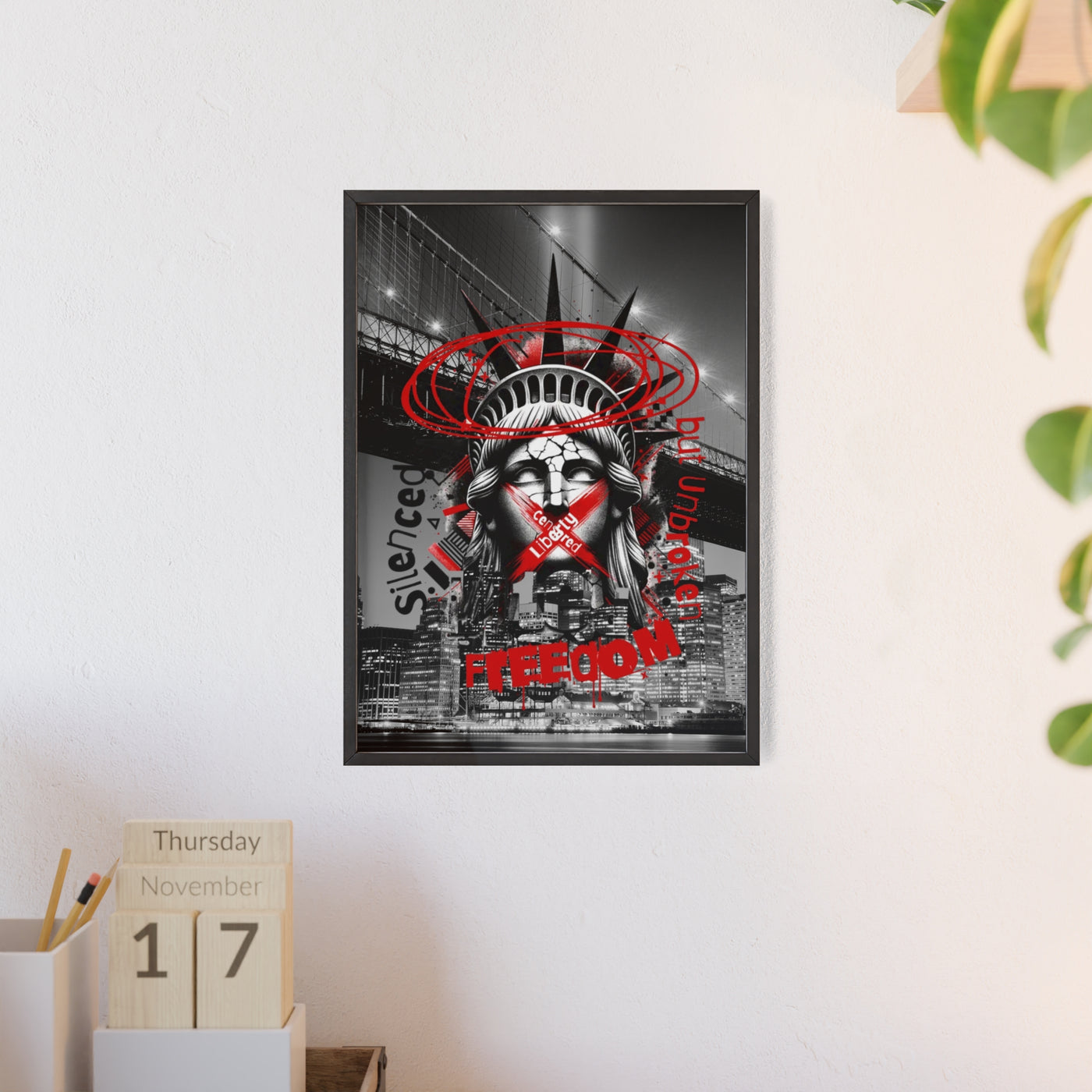 Freedom Poster with Wooden Frame - NYC Decor, Wall Art