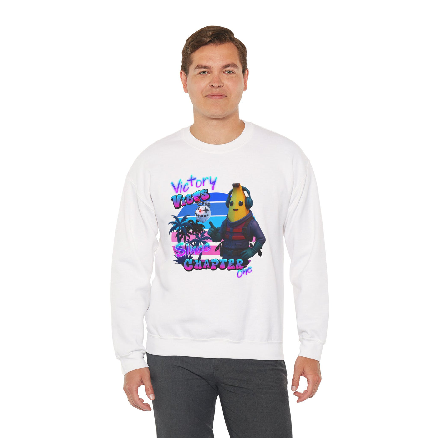 Victory Fortnite Vibes Banana Crewneck Sweatshirt - Unisex Heavy Blend