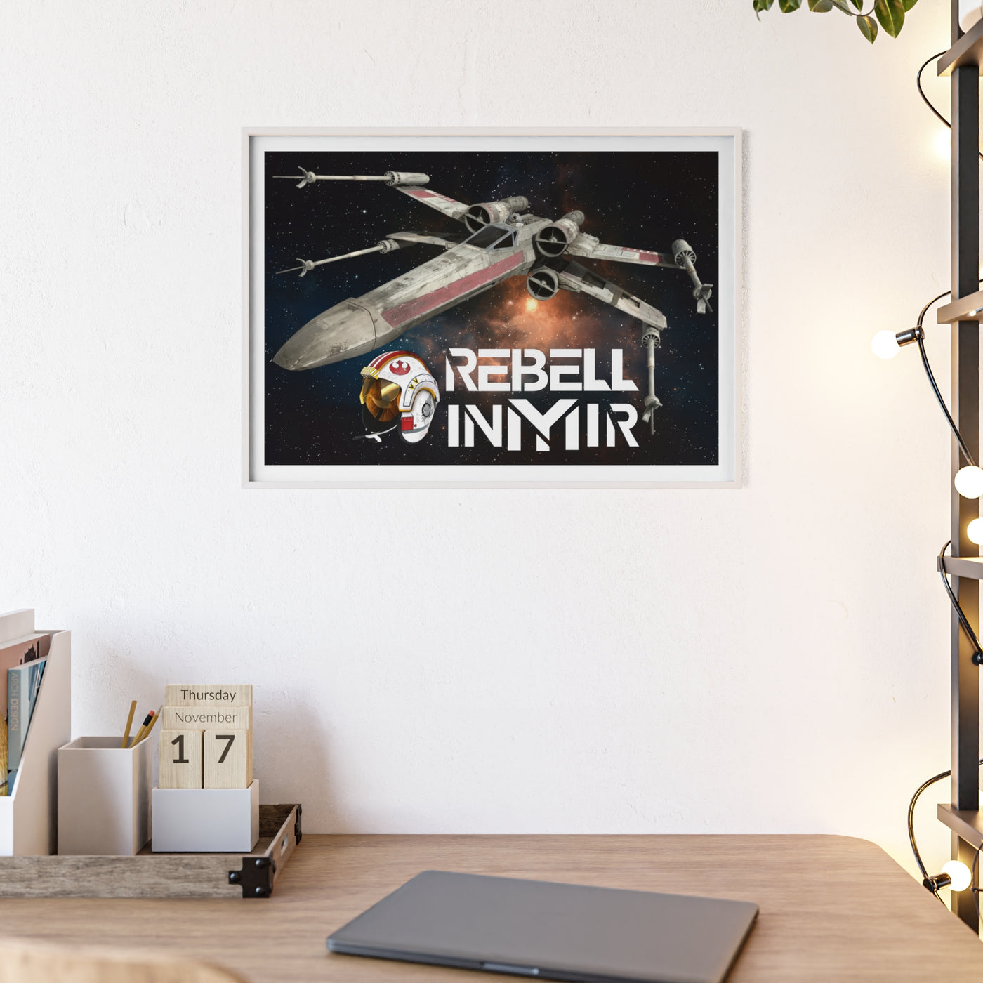 Star Wars X-Wing Fighter Poster with Wooden Frame - Rebel Inyir Decor