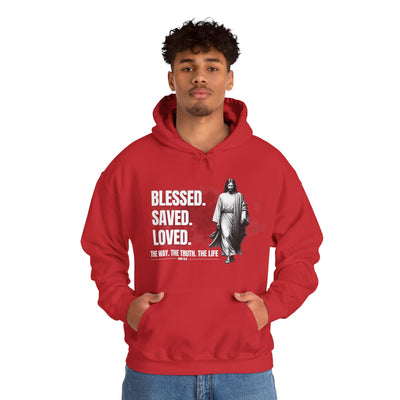 Blessed, Saved, Loved Hoodie - Unisex Heavy Blend Sweatshirt for Comfort and Faith Jesus
