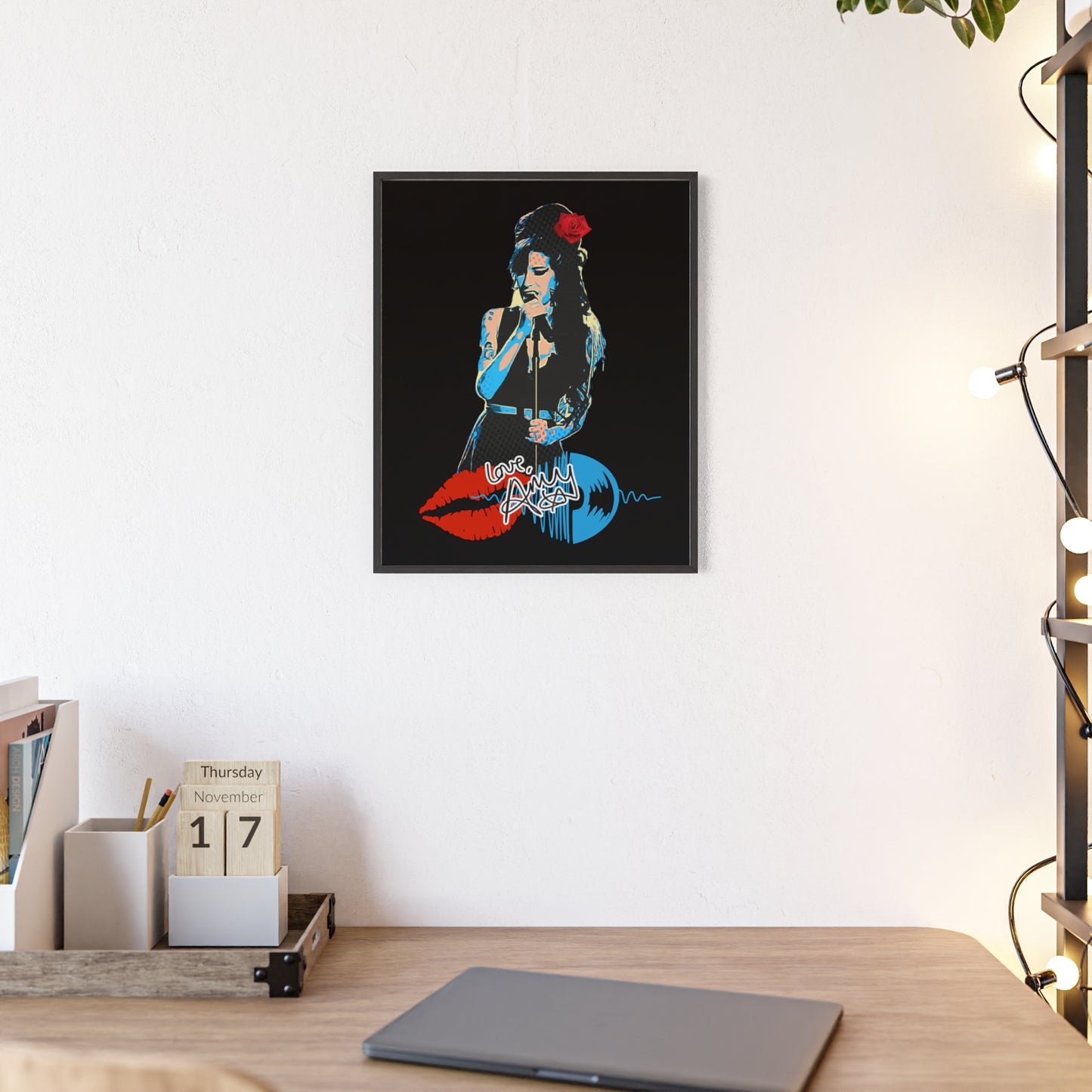 Love Amy Winehouse Poster with Wooden Frame - Vibrant Wall Art for Music Lovers