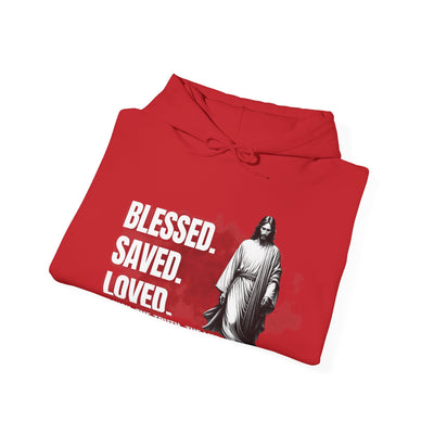 Blessed, Saved, Loved Hoodie - Unisex Heavy Blend Sweatshirt for Comfort and Faith Jesus