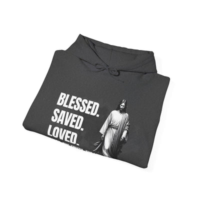 Blessed, Saved, Loved Hoodie - Unisex Heavy Blend Sweatshirt for Comfort and Faith Jesus