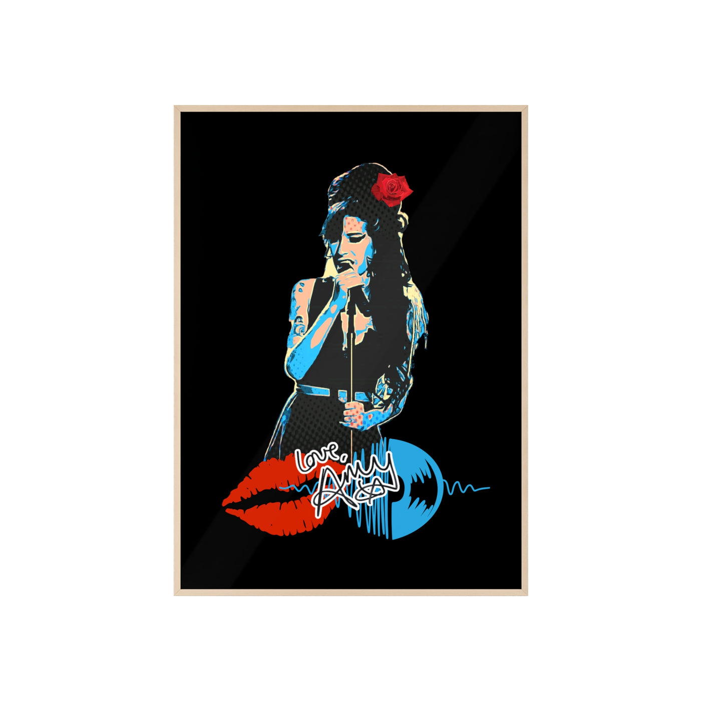 Love Amy Winehouse Poster with Wooden Frame - Vibrant Wall Art for Music Lovers