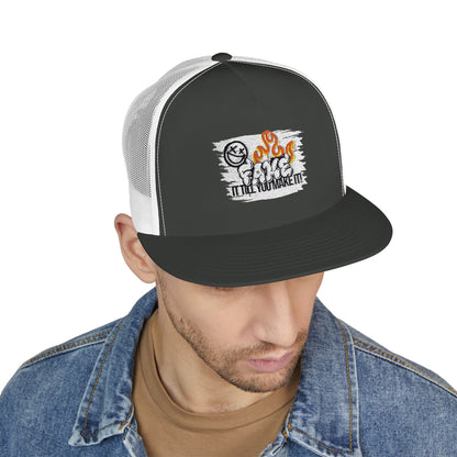 Embroidered 5 Panel Trucker Cap - Fake it til you make it