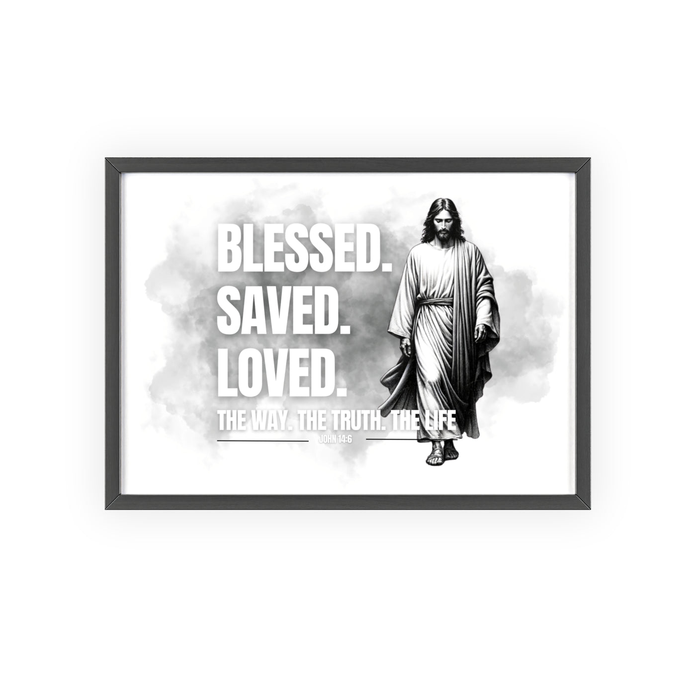 Inspirational Jesus Wall Art - Blessed, Saved, Loved - Framed Poster