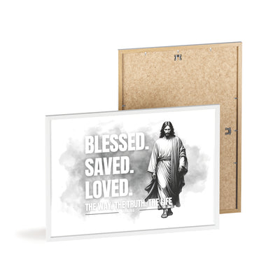 Inspirational Jesus Wall Art - Blessed, Saved, Loved - Framed Poster