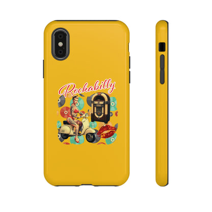 Rockabilly Phone Case, Vintage Scooter Design, Retro Style Cover, Fun Gift for Music Lovers, Yellow Tough Cases