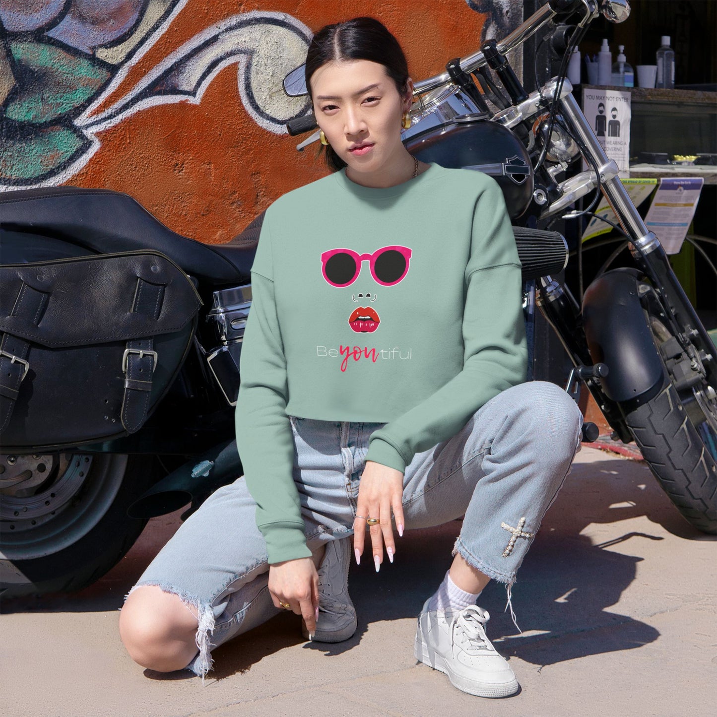 Chic Cropped Sweatshirt - Be You, Be Beautiful, Trendy Apparel, Gifts for Her, Casual Style, Fashion Statement