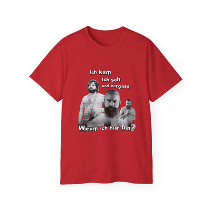 T ShirtUnisex Witz  Alan Garner– Ich kam ich sah und vergaß - Warum ich hier bin!