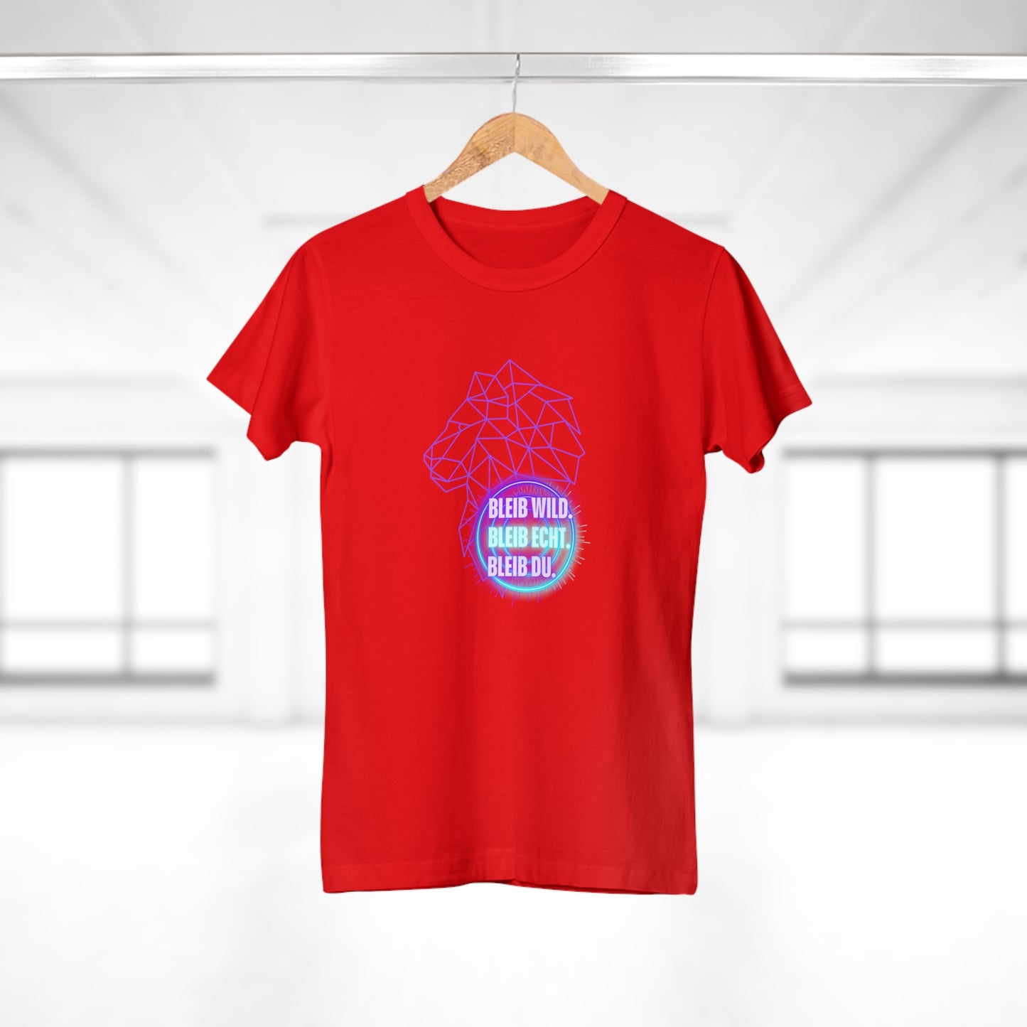 Women's Inspirational Lion T-Shirt - 'Bleib-Wild, Bleib-Echt, Bleib-Du' Design