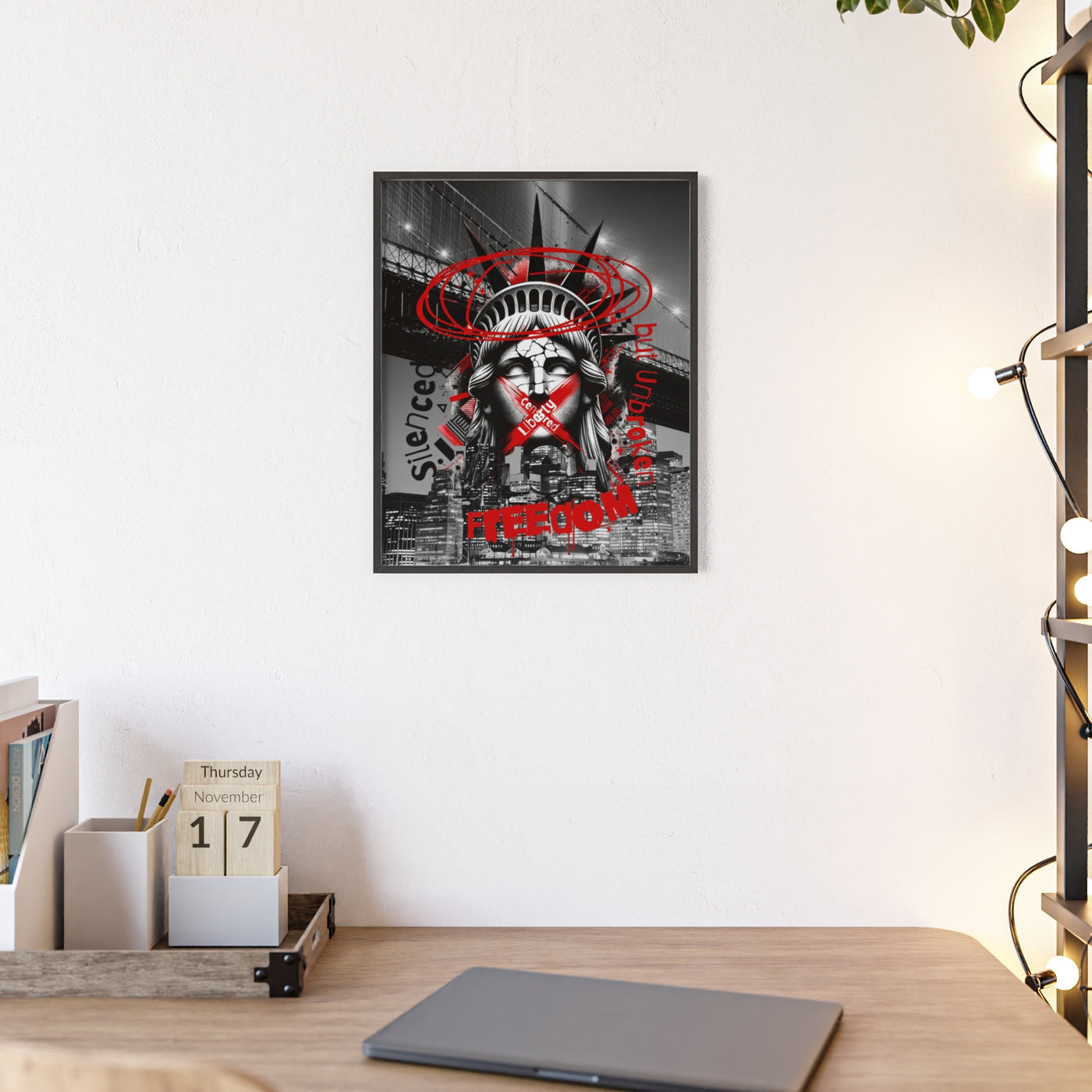 Freedom Poster with Wooden Frame - NYC Decor, Wall Art