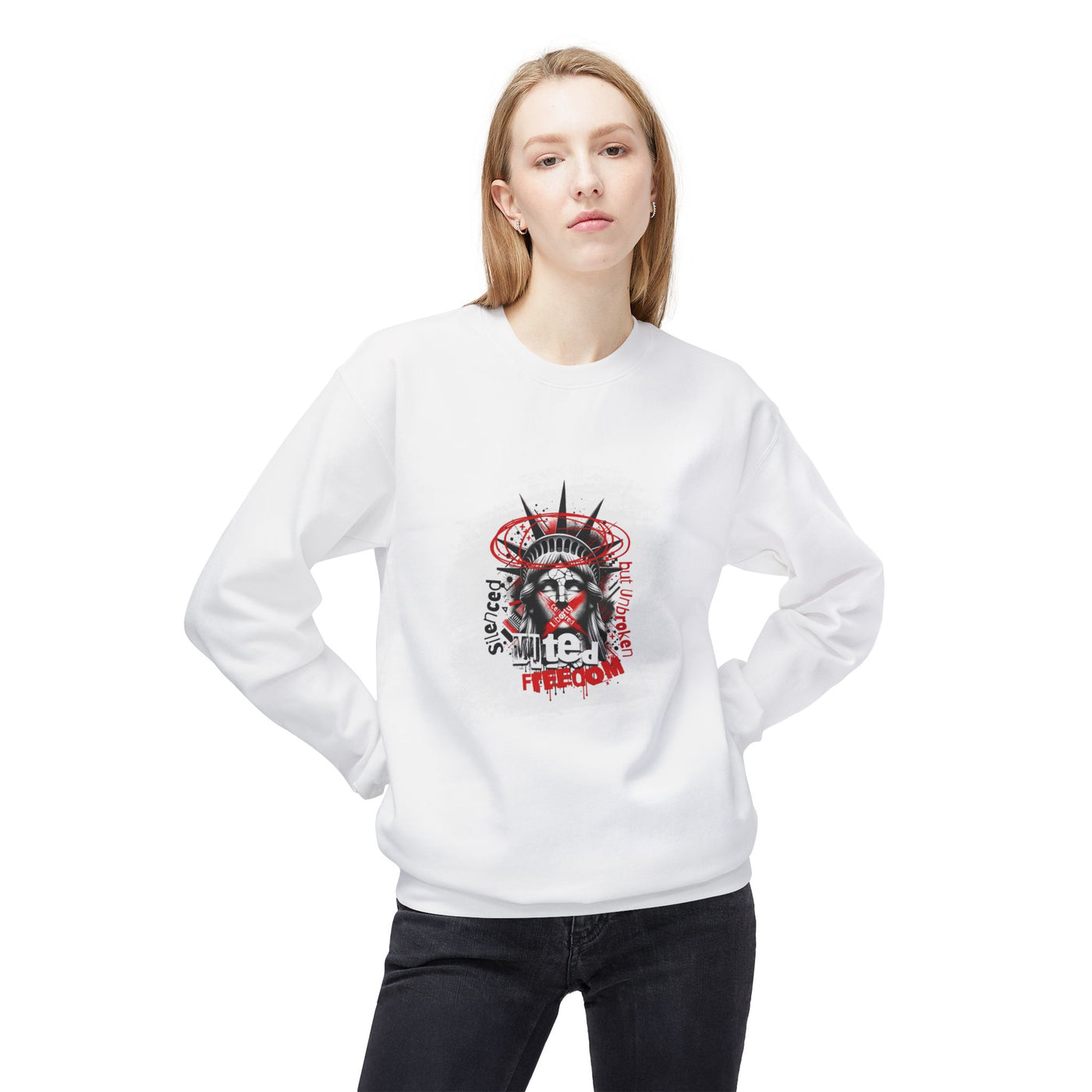 Freedom Statement Sweatshirt - Statue of Liberty muted but not unbroken
