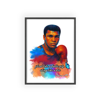 Inspirational Muhammad Ali Poster with Wooden Frame - Float Like a Butterfly, Sting Like a Bee