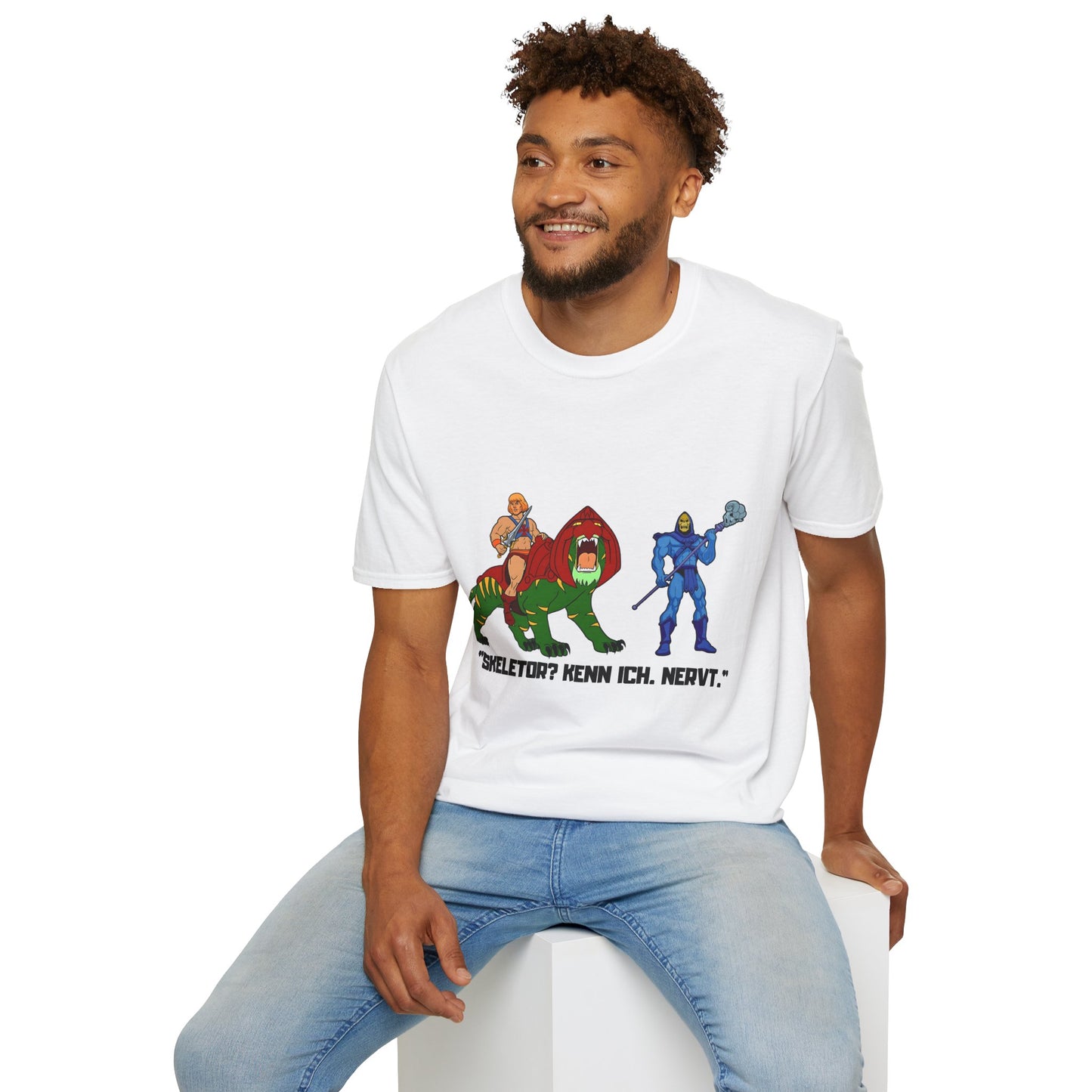 He-Man Retro Graphic Tee, Unisex Softstyle Shirt for Fans, Vintage Cartoon Apparel, Gift for Geeks, Nostalgic T-Shirt
