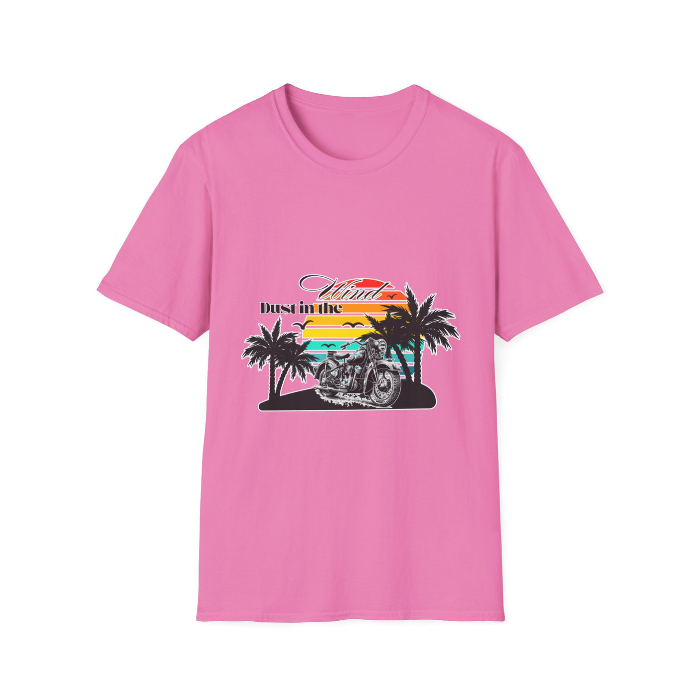 Dust in the Wind Unisex Jersey Tee – Retro Motorcycle & Palm Trees Design
