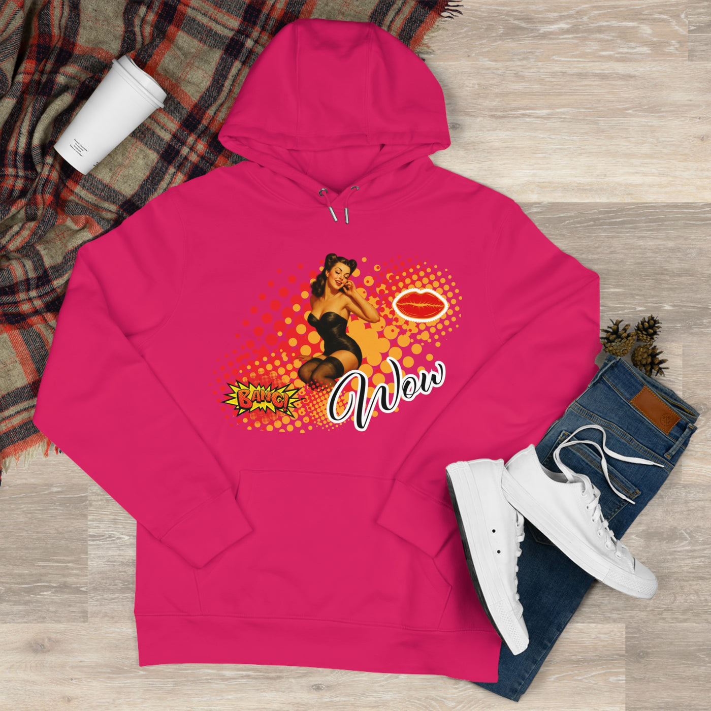 Retro Pin-Up Queen Hooded Sweatshirt - 'Wow' Graphic