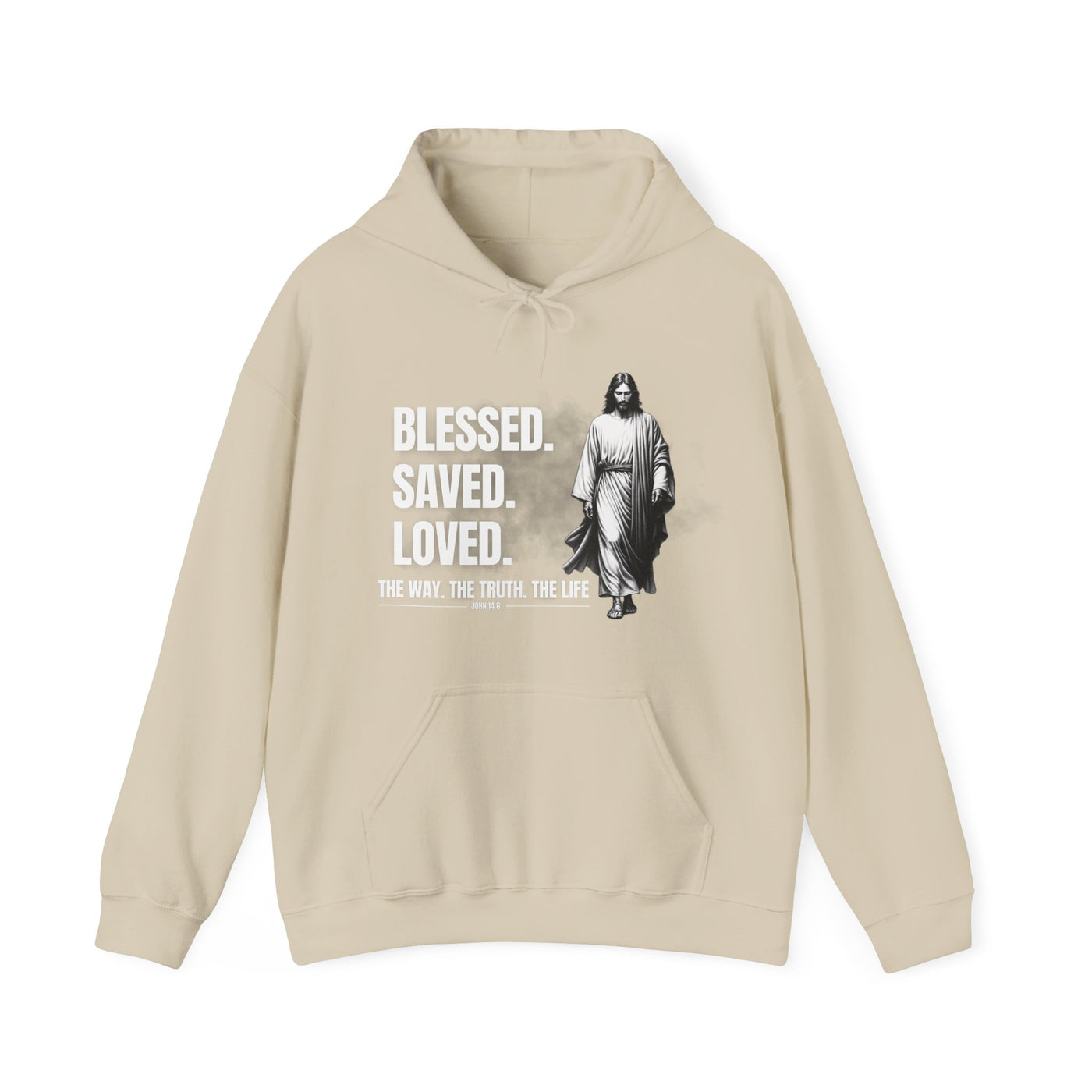 Blessed, Saved, Loved Hoodie - Unisex Heavy Blend Sweatshirt for Comfort and Faith Jesus
