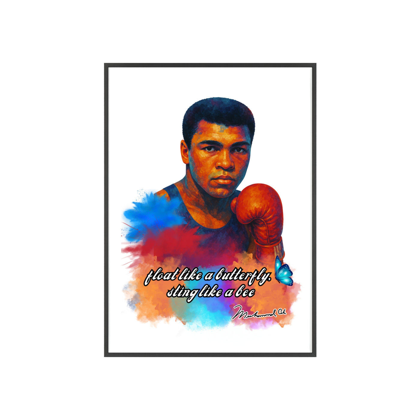 Inspirational Muhammad Ali Poster with Wooden Frame - Float Like a Butterfly, Sting Like a Bee