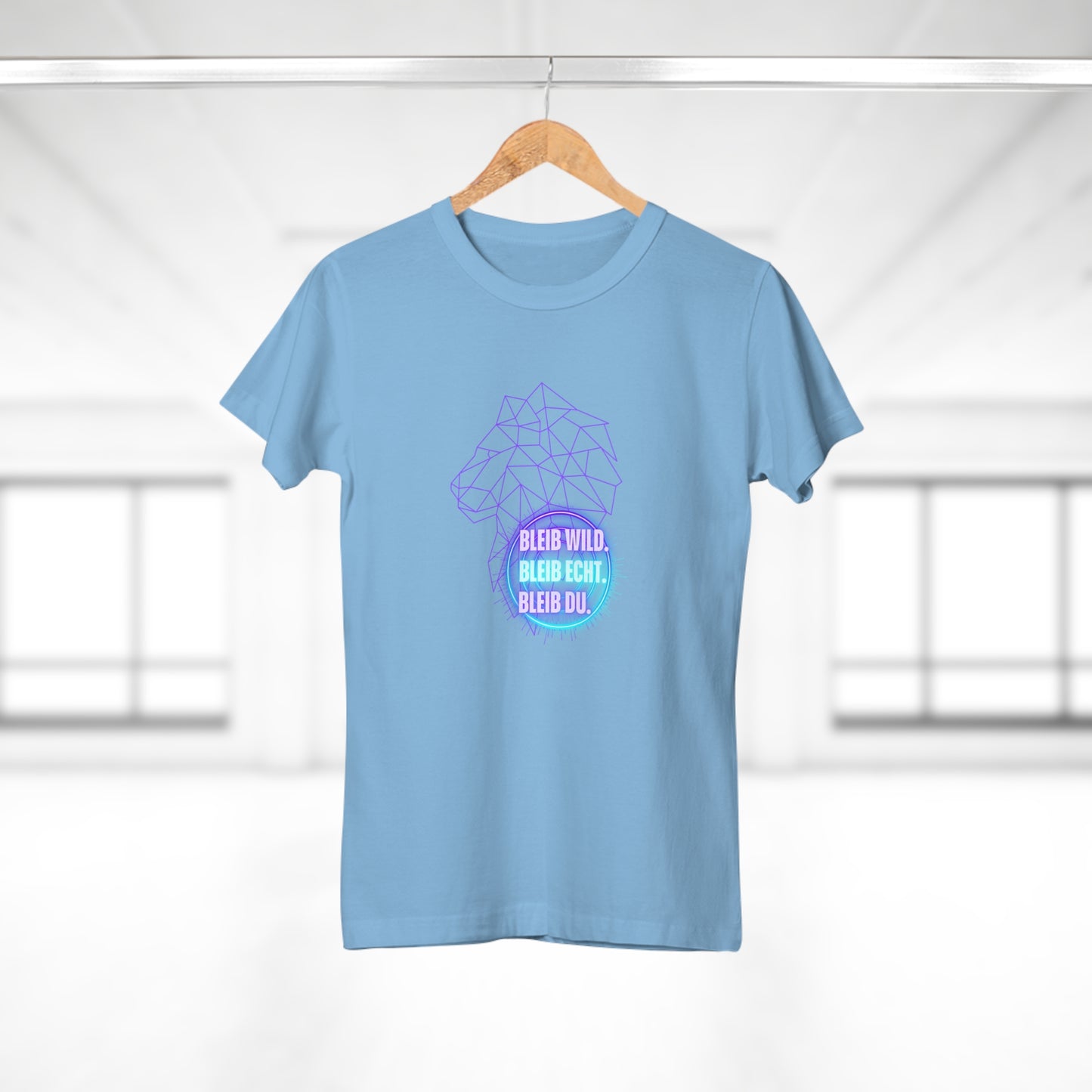 Women's Inspirational Lion T-Shirt - 'Bleib-Wild, Bleib-Echt, Bleib-Du' Design